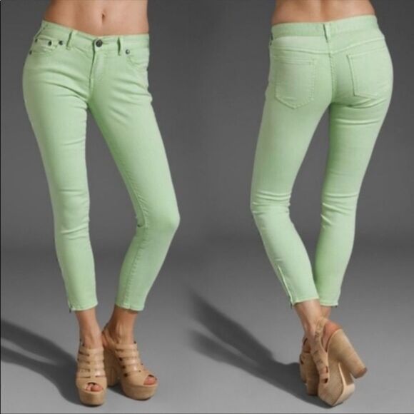Free People Millennium Ankle Zip Mint Green Jeans - Picture 1 of 7